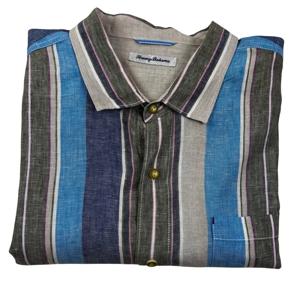 Tommy Bahama 100% Linen Striped Resort Wear Button Down Shirt Men's 2XLB